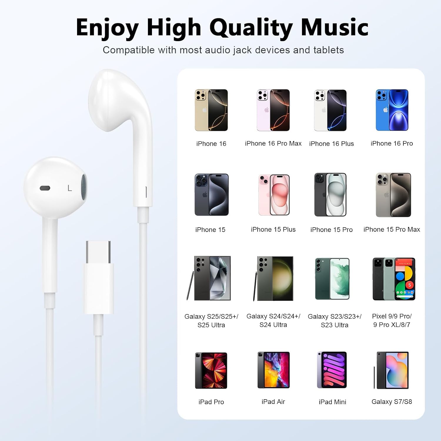 Thumbnail 5 de USB-C wired in-ear headphones (2-pack) with mic, volume control and noise cancelling – White