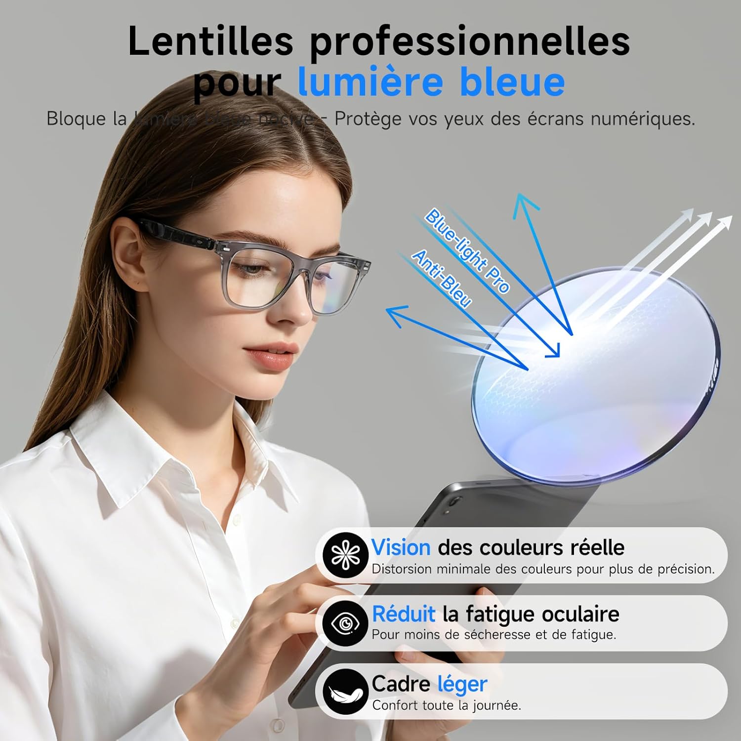 Detalle de Lunettes AI GetD: lunettes intelligentes 3 en 1 avec traduction IA et audio sans fil