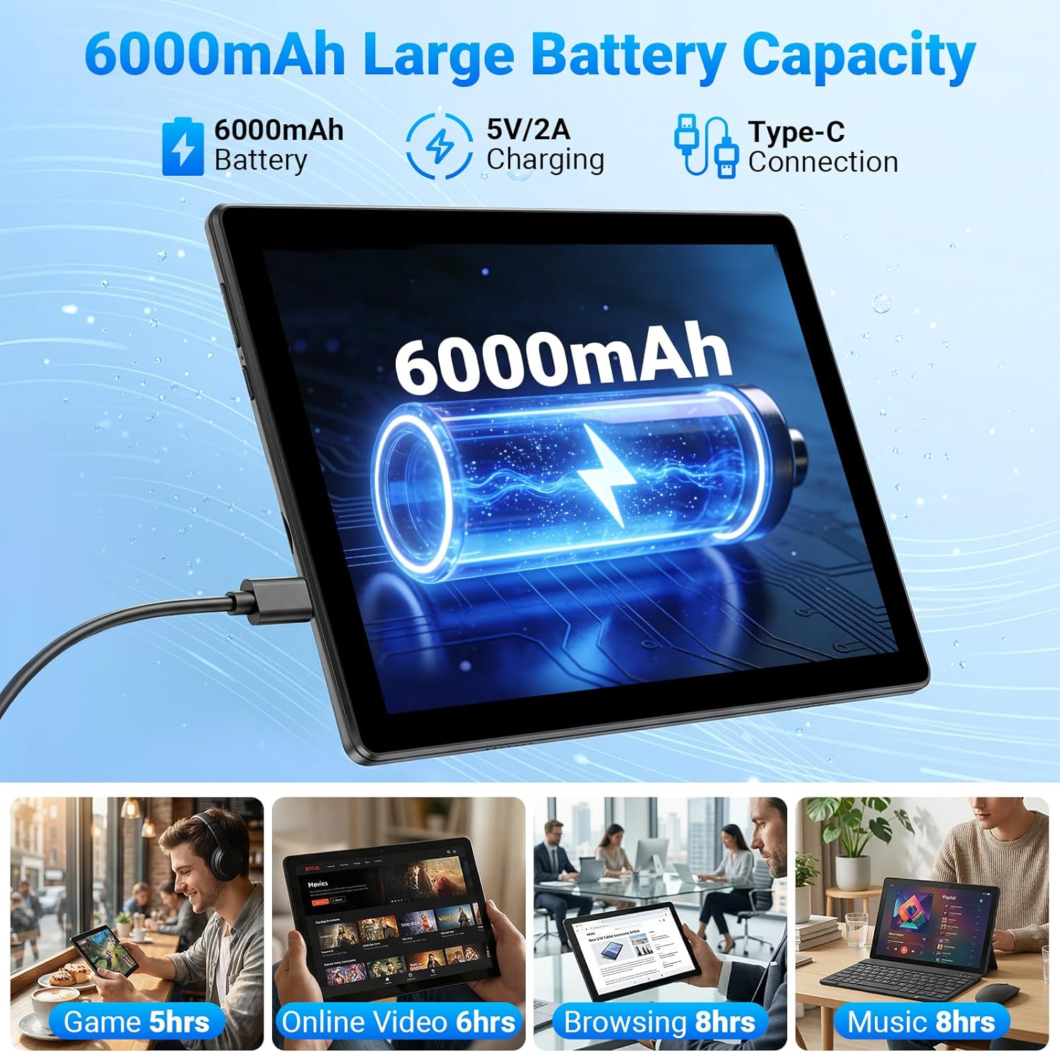 Detalle de MUISOO Tablet Android 16 (10.1"): Octa-Core Power, 34GB RAM + 128GB + 1TB Expandable, Gemini AI & All-in-One Kit