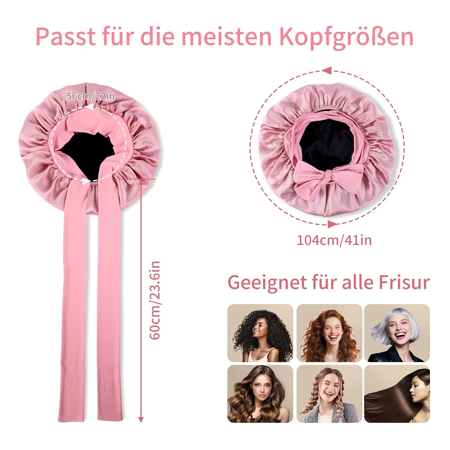 Detalle de SILMANA Seidenhaube zum Schlafen – 100% Maulbeerseide, 22 Momme, doppellagig, rosa