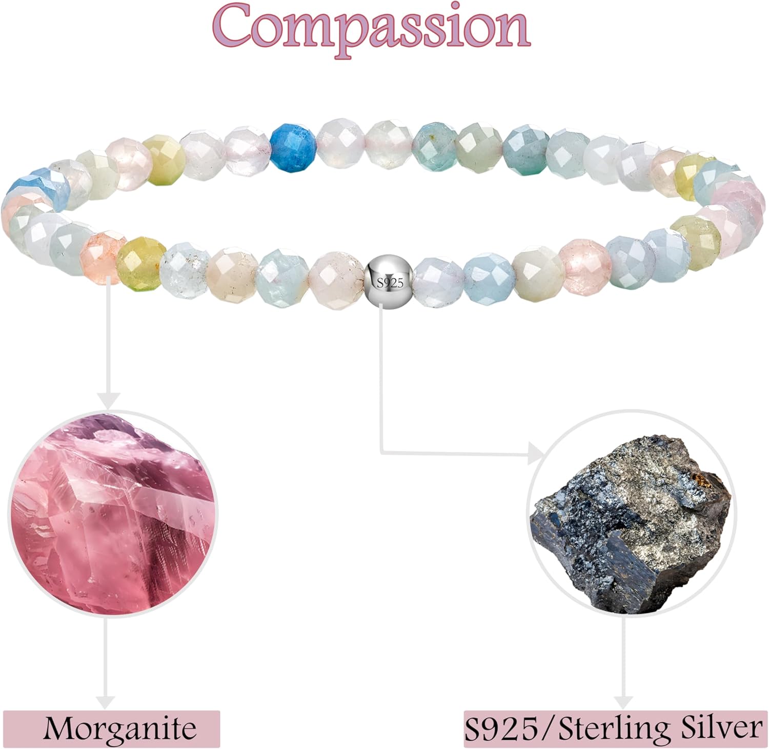 Thumbnail 1 de Farfume 4mm Edelstein-Perlenarmband mit Morganit & 925er Silber, elastisch (ca. 18,5 cm) – Chakra-Spirit-Charms für Damen