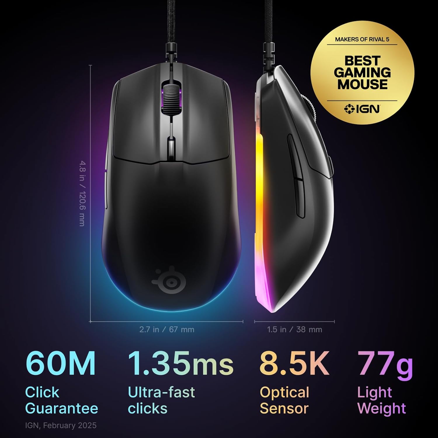 Detalle 2 de SteelSeries Rival 3 Gen 2 8500 DPI gaming mouse