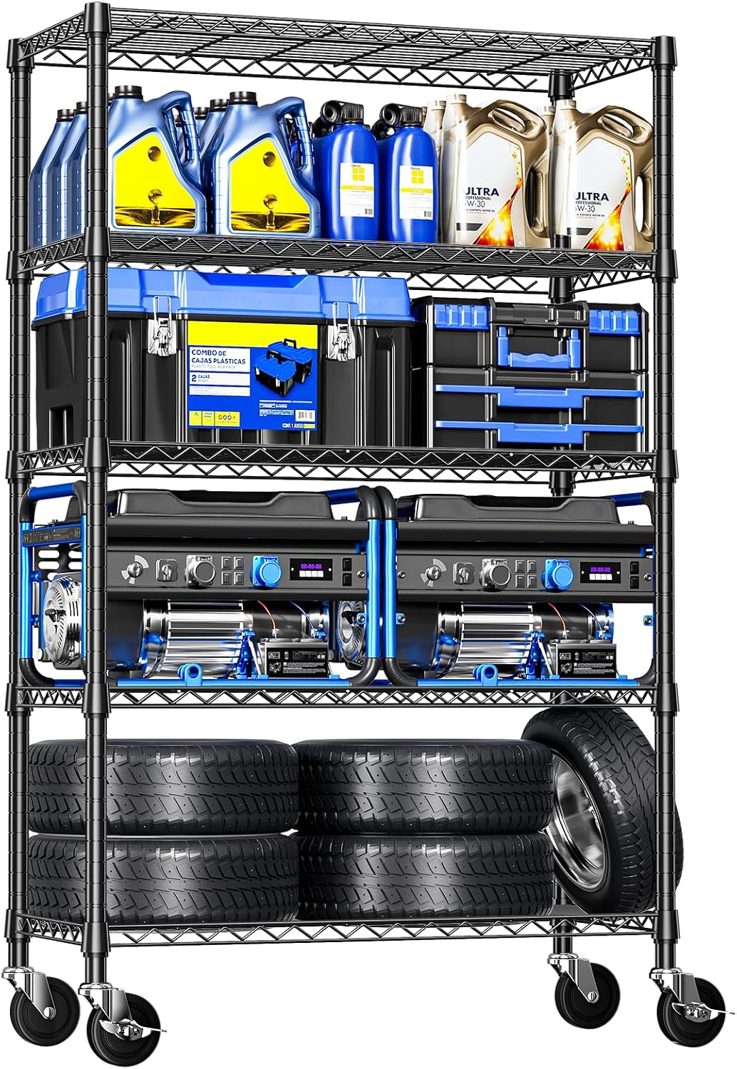 Detalle de IZEUK 5-Tier Adjustable Metal Shelving Unit, 47.2-Inch Wide with Wheels