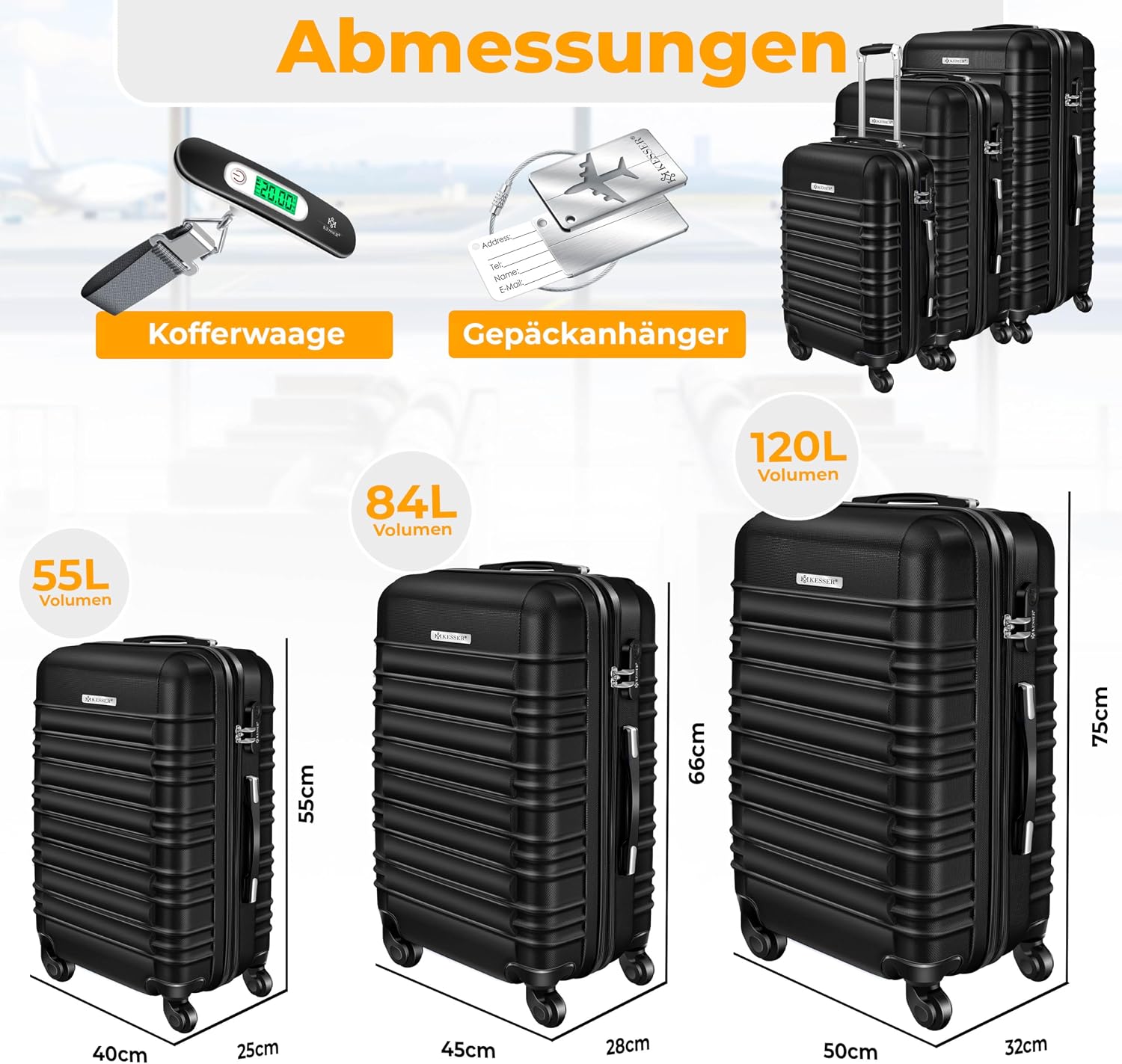 Detalle 2 de KESSER® Hartschalenkofferset M-L-XL 55/84/120 L