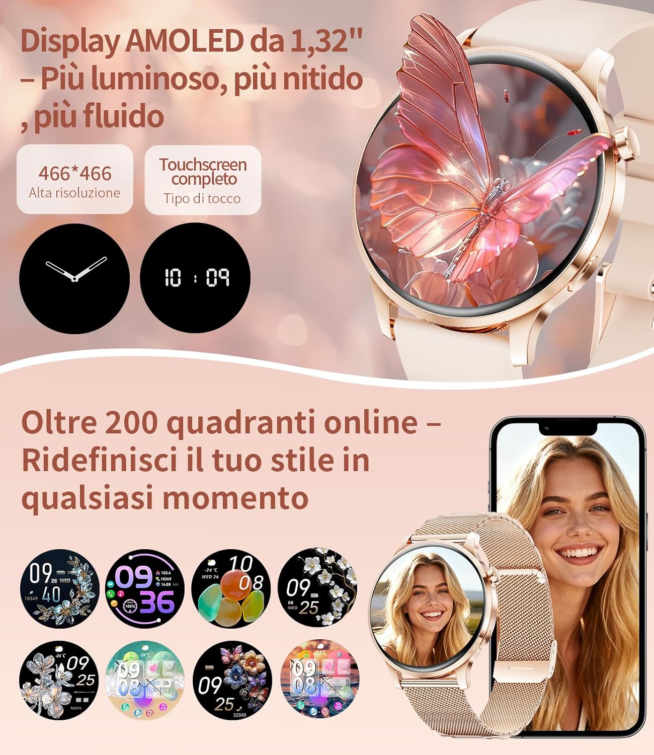 Detalle de LIGE Smartwatch Donna 7,9 mm ultrafino con display AMOLED da 1,32" - Oro Rosa