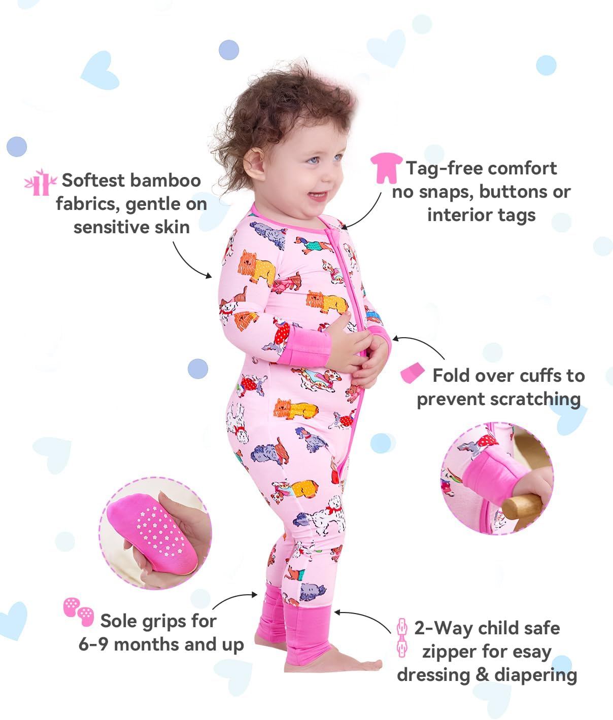 Detalle 2 de babee Reshinee Bamboo Viscose Convertible Baby Footie Pajamas Zipper Onesie (0-24M)