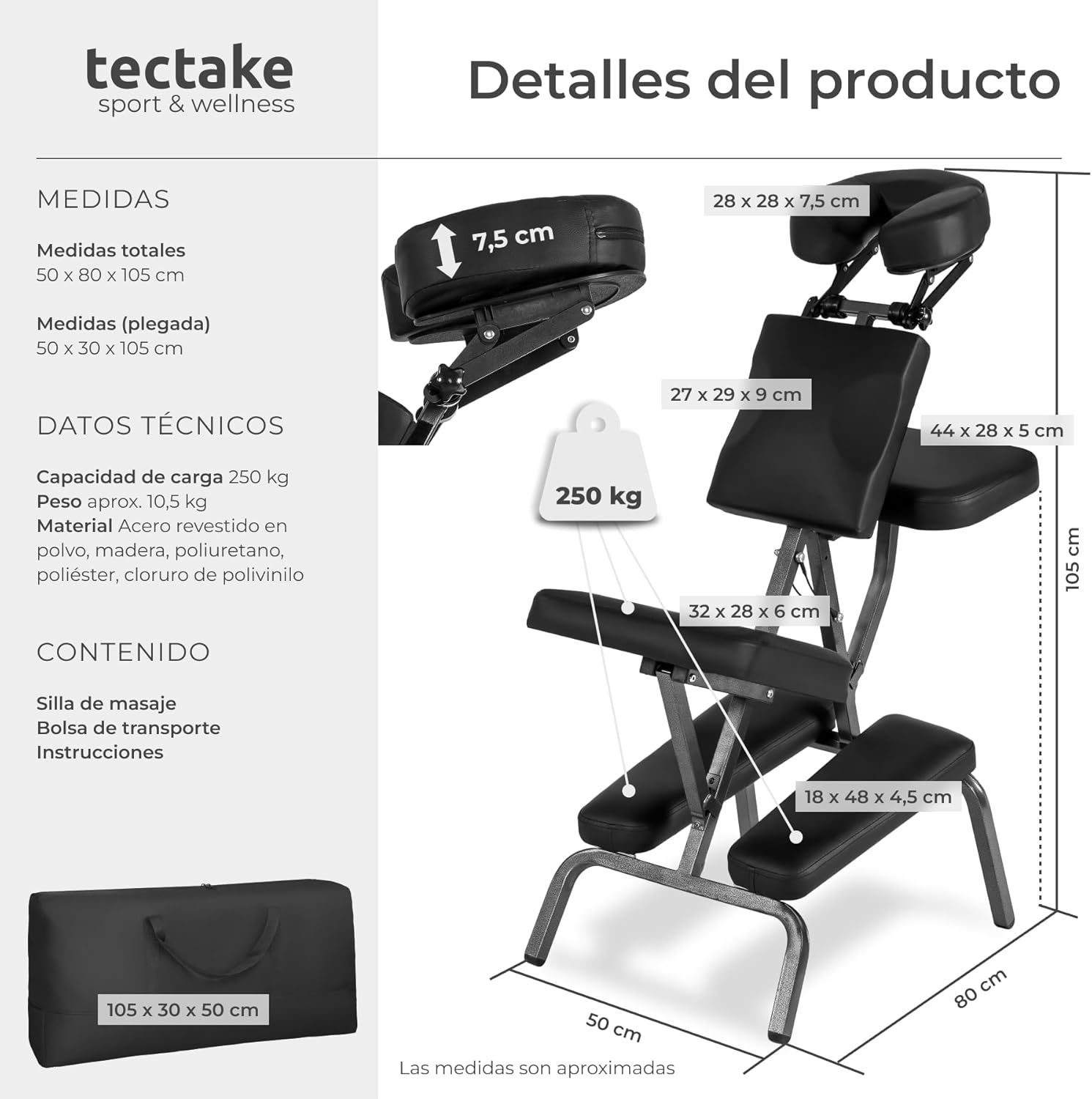Detalle 2 de TecTake Silla de Masaje Fisioterapia y Rehabilitación 💆♀