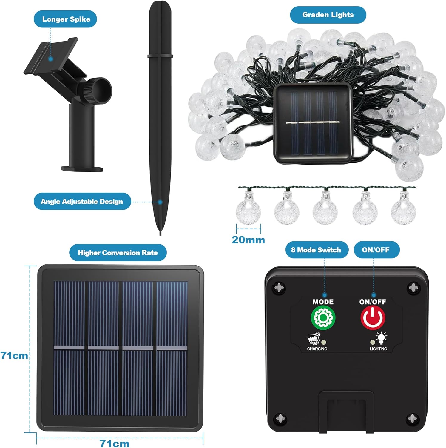 Thumbnail 5 de 60LED 6m Solar String Lights (20ft) with 8 Modes & 8-Hour Timer – Outdoor Garden, Patio, Camping & Wedding use