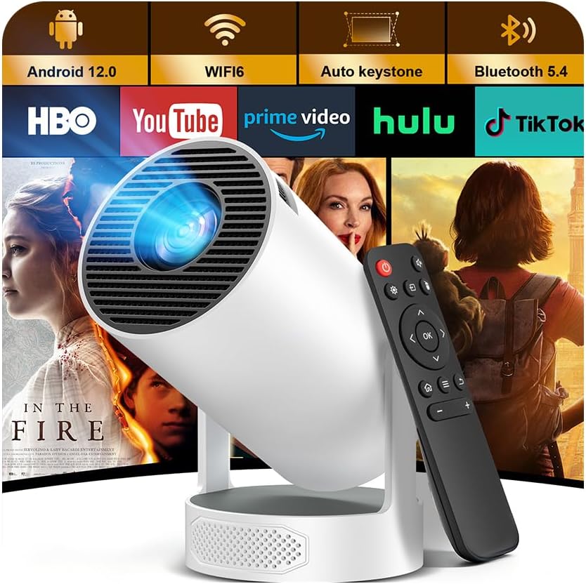 Detalle de Mini Beamer 4K/1080p – Tragbarer Android-Beamer mit WLAN 6, Bluetooth 5.4 und 270° Drehsockel