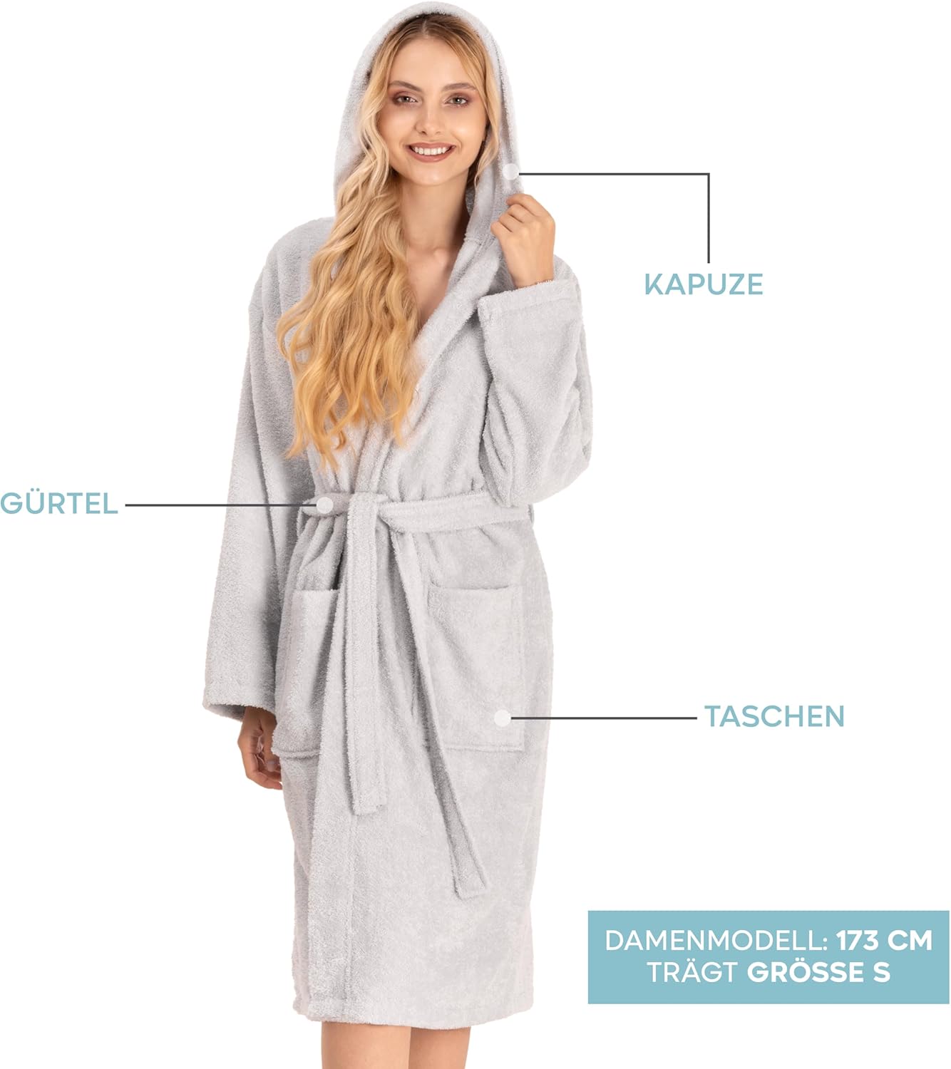 Thumbnail 2 de Twinzen Damen-Bademantel mit Kapuze aus 100% Baumwolle (OEKO-TEX®), mit Gürtel und 2 Taschen