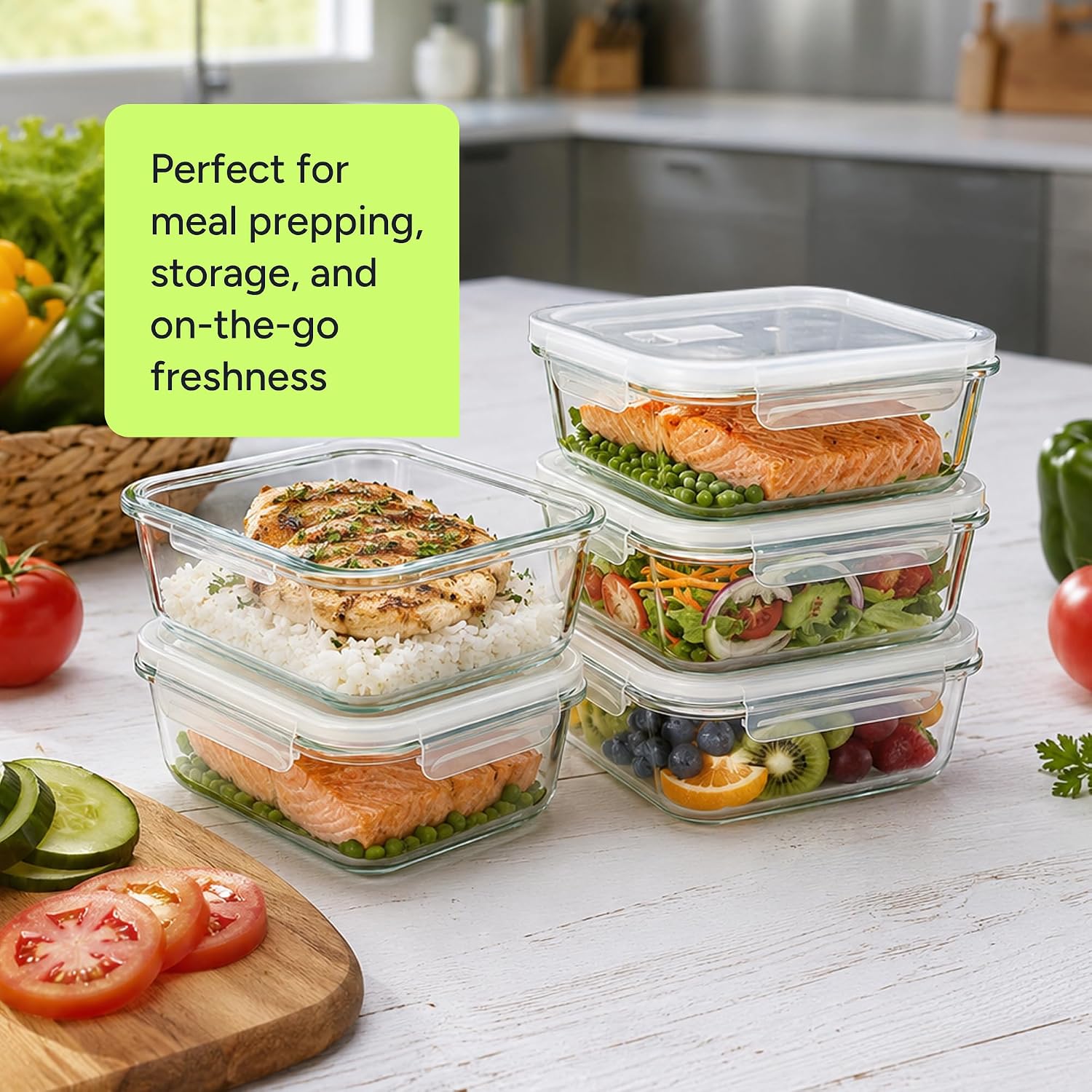 Detalle de PrepNaturals 30 oz Glass Meal Prep Containers 5-pack 🍱