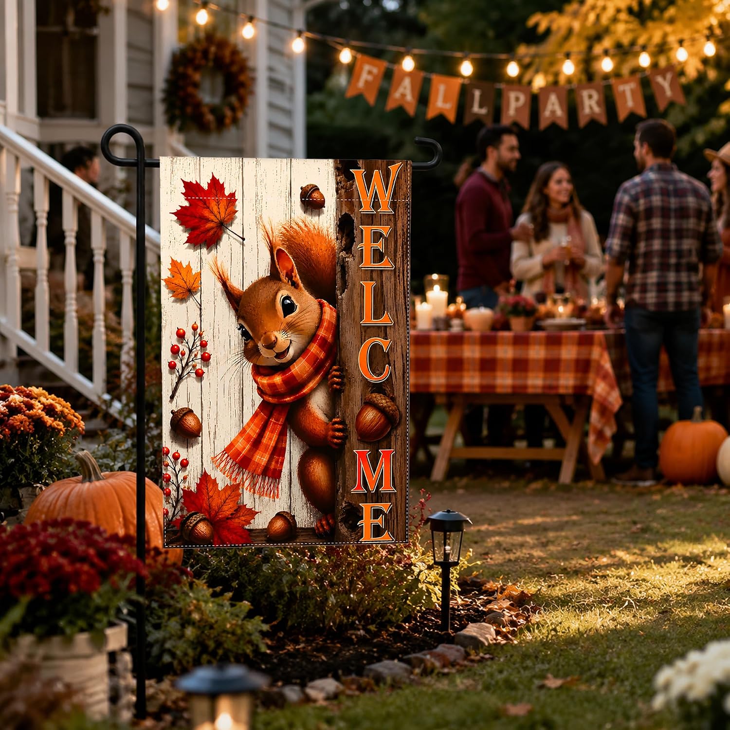 Detalle 2 de OHOME Fall Squirrel Welcome Garden Flag, Double-Sided 12 x 18-Inch Polyester