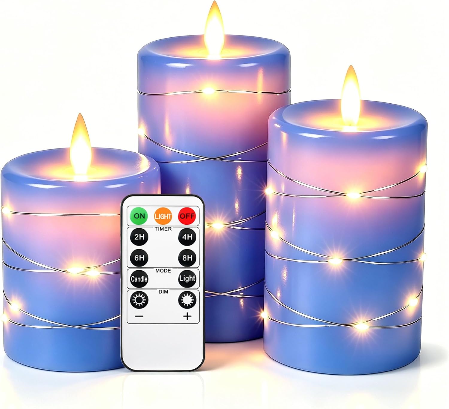 Detalle de Da by Blue Real-Wax Flameless Taper Candles with Copper Lights and Remote, 3-Pack
