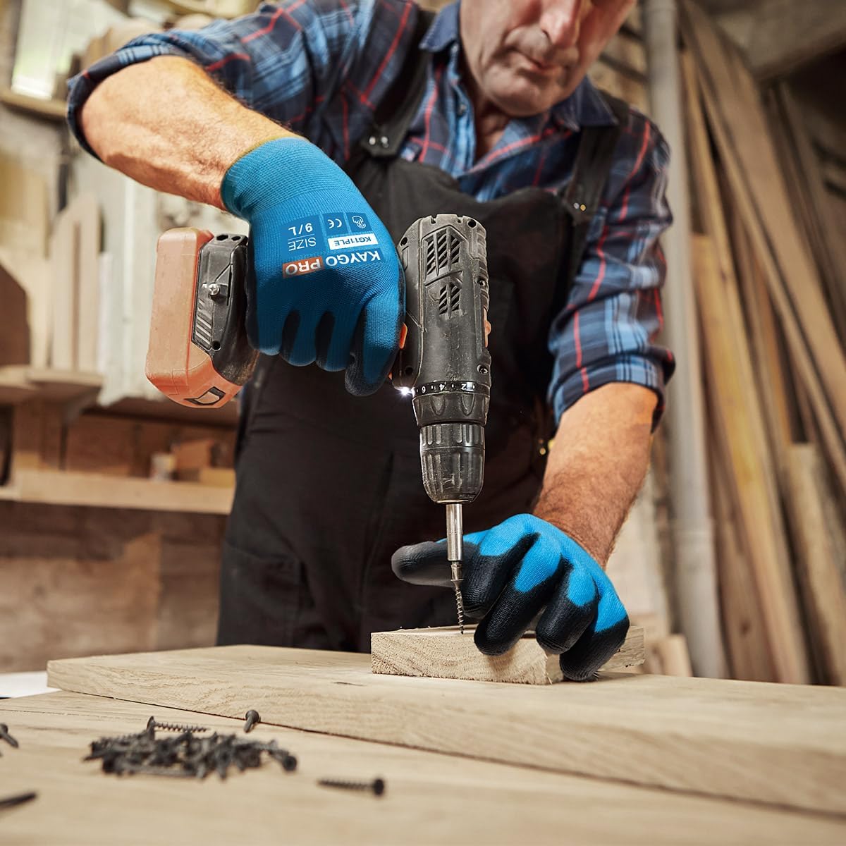 Thumbnail 4 de KAYGO KG11PLE PU Coated Work Gloves (12 Pairs) with Touchscreen, Secure Grip – X-Large, Blue