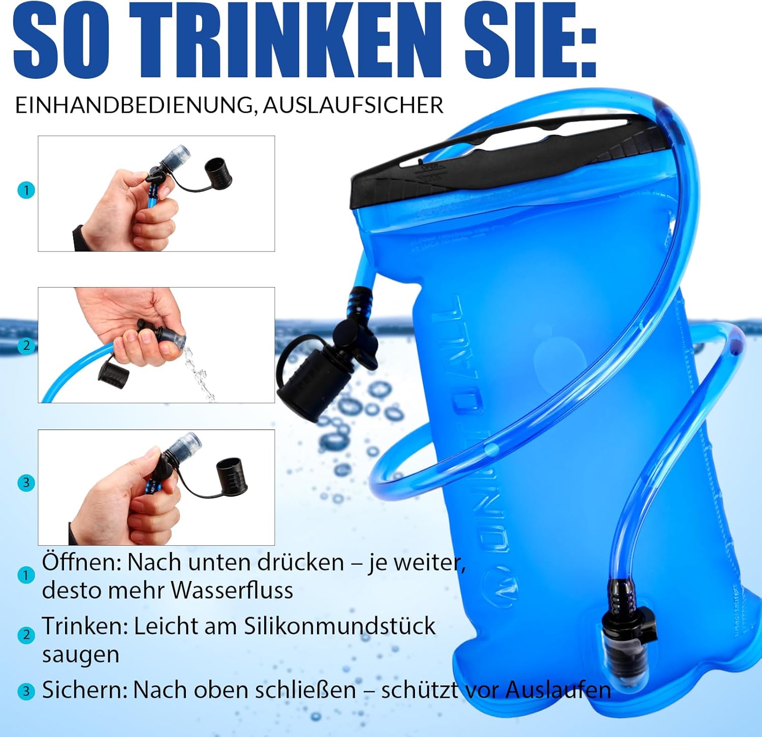 Detalle de ONETOALL Laufweste Damen Herren mit 2L Trinkblase und 500 ml Flasche (reflektierend, ca. 150 g, 6 l)