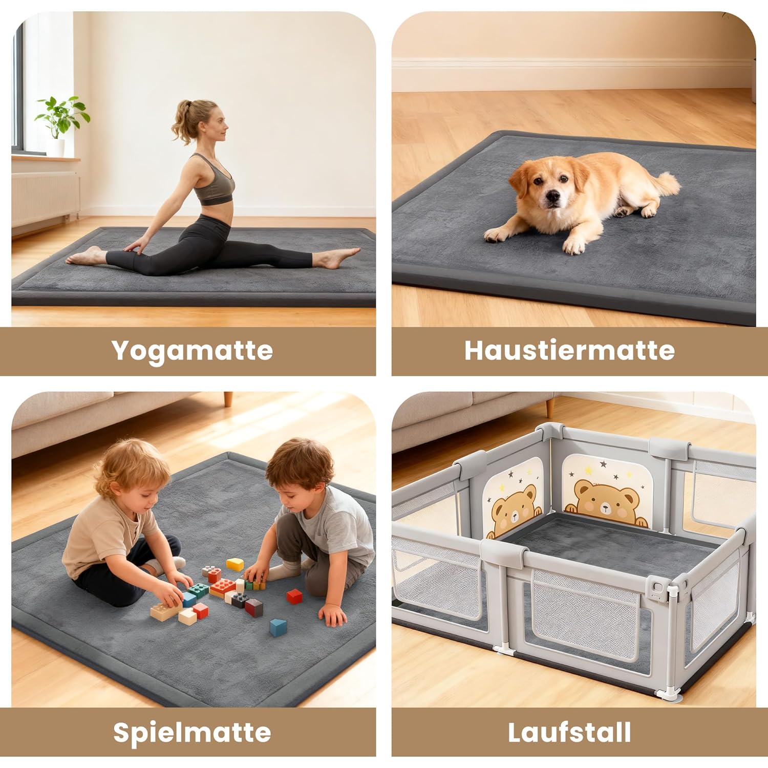 Thumbnail 5 de ACOMOPACK Baby Krabbelmatte 150x200x3,5 cm – große Spielmatte mit Schaumfüllung und rutschfester Unterseite (dunkelgrau)