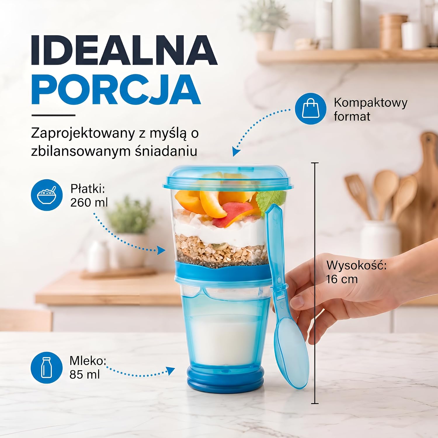 Detalle 1 de GOODS+GADGETS Kubek na musli to Go Deluxe, niebieski, 2 komory