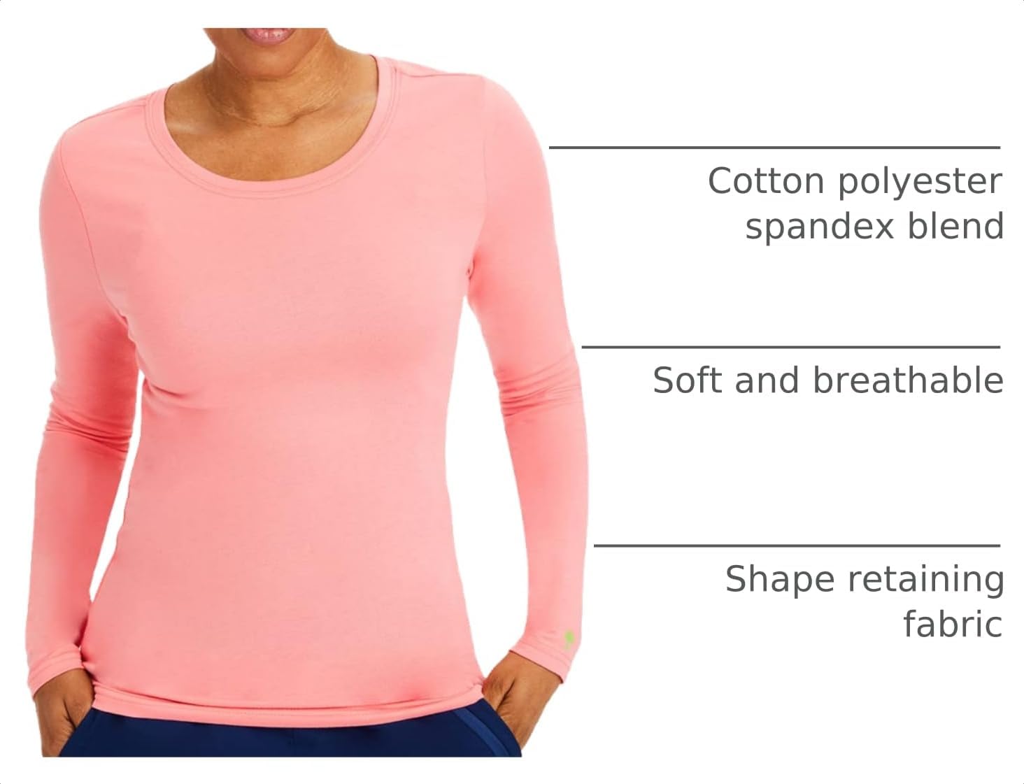 Detalle 2 de Healing Hands Melissa Women's Long-Sleeve Underscrub Top, Cotton-Blend Stretch Knit