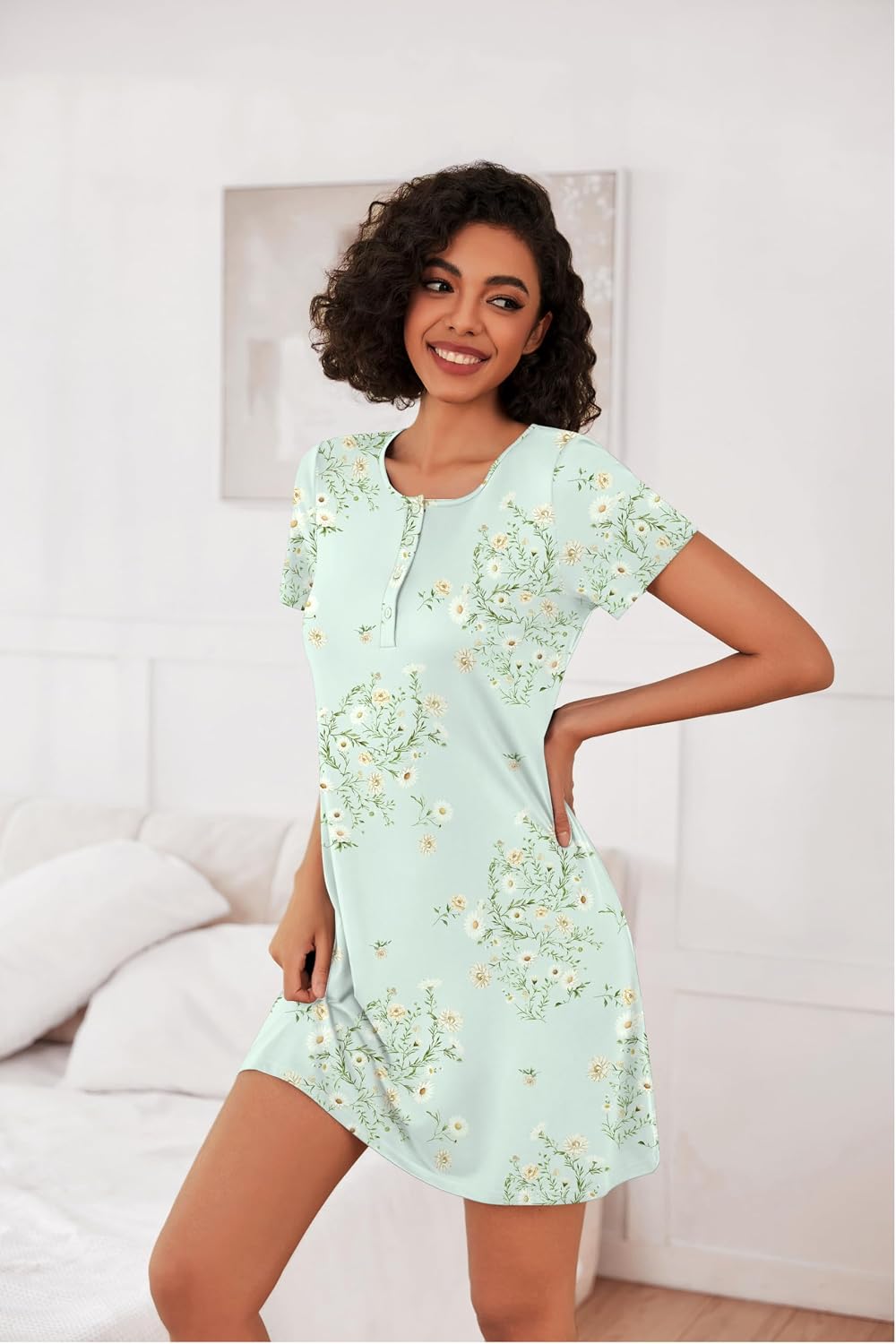 Detalle 2 de Ekouaer 3 Pack Women’s Nightgowns, Short-Sleeve Button-Down and Raglan Styles
