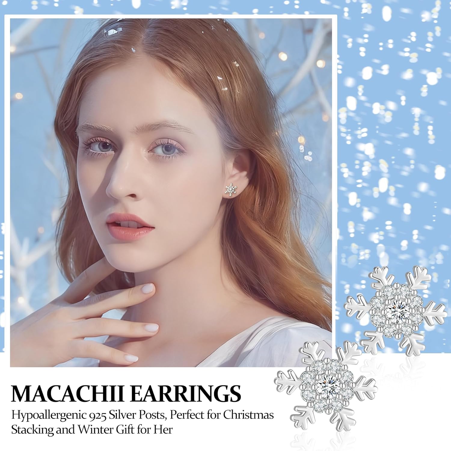 Thumbnail 6 de MACACHII 3 Pairs Christmas Earrings in 925 Sterling Silver – Santa Hat, Tree & Snowflake Stud Set