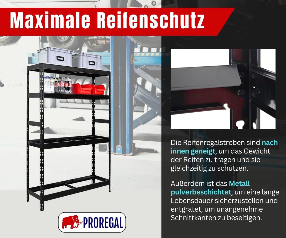 Thumbnail 6 de PROREGAL Reifenregal Tiger für bis zu 12 Reifen (180 x 120 x 40 cm) – Werkstatt- & Lagerregal in Schwarz