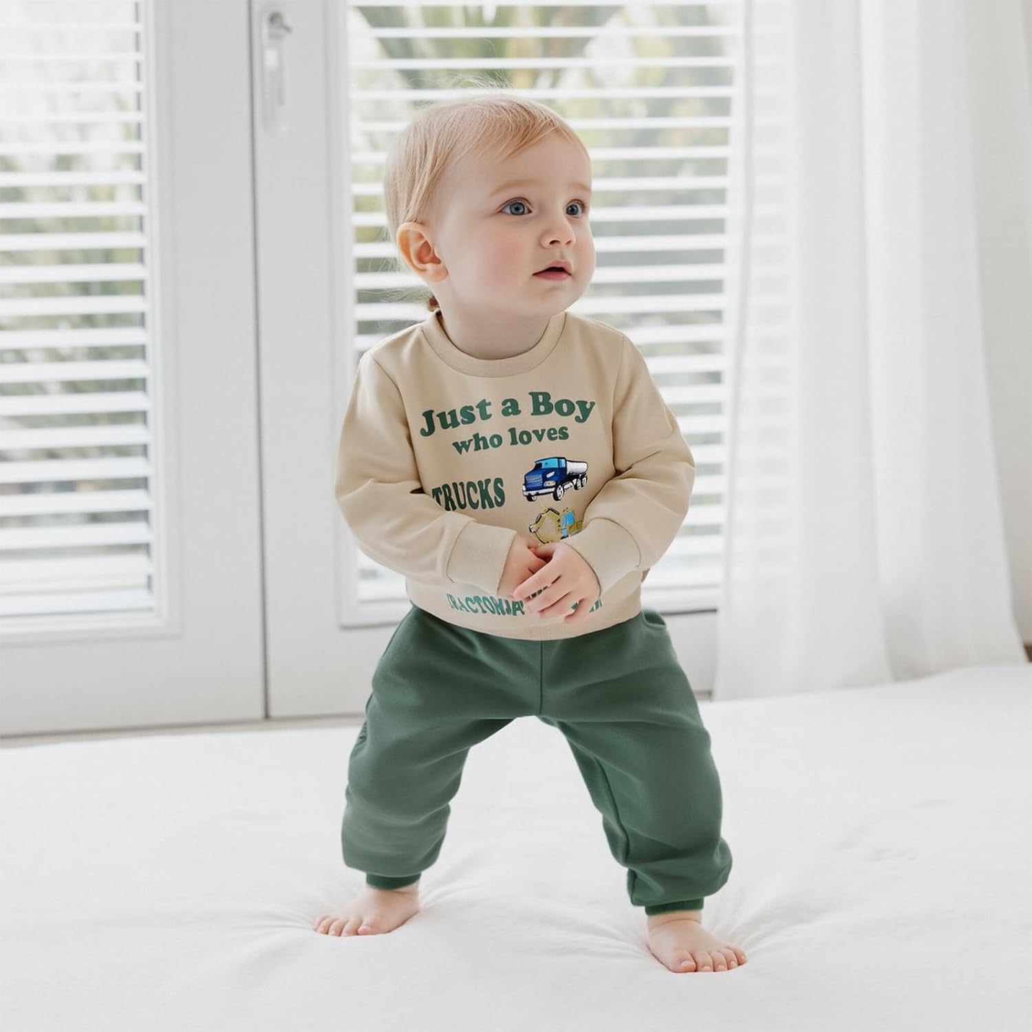 Thumbnail 2 de Geagodelia Toddler Boy Spring/Autumn Outfit Set with Tractor Print Sweatshirt and Joggers