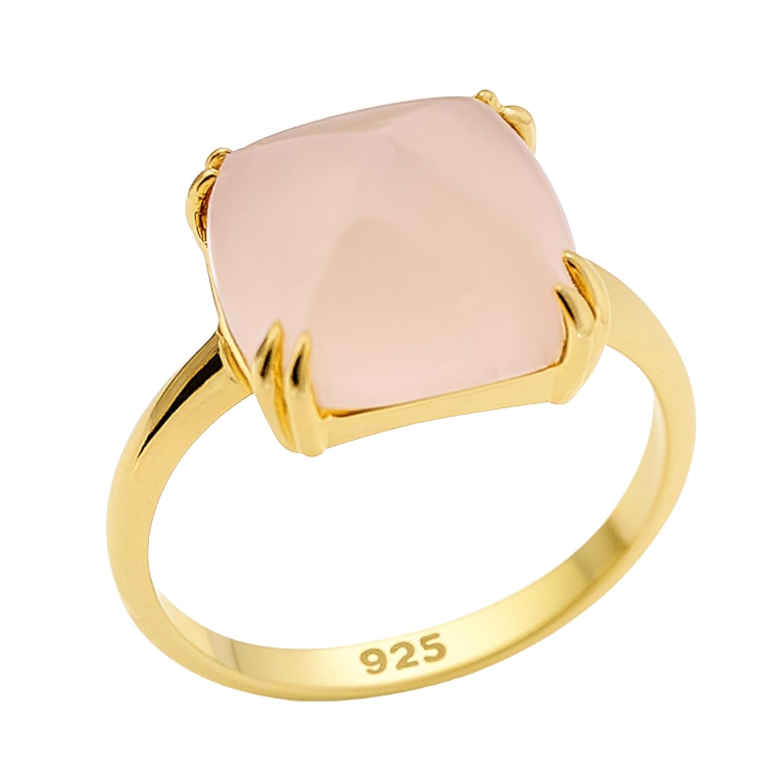 Detalle de Sophia Rose Jewellery Rosa Chalcedon „Sugar Loaf“ vergoldet – Sterling Silber Ring (Größe US 7)
