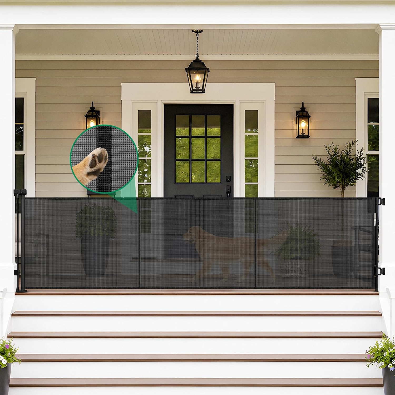 Detalle de KISKIZ 85-Inch Retractable Baby and Pet Gate, Reinforced Mesh, Black