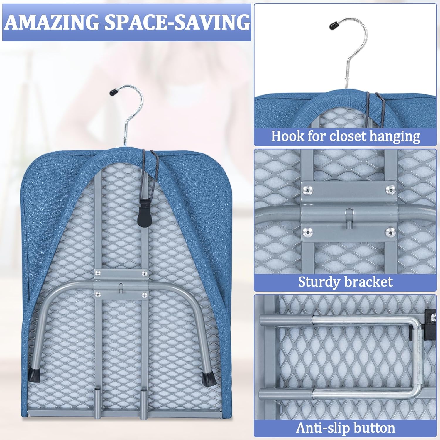 Thumbnail 3 de OUUTMEE Tabletop Ironing Board (Foldable, Cotton Cover) – 80 x 30cm Blue