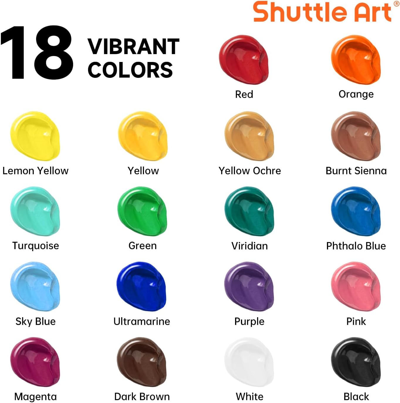 Thumbnail 2 de Shuttle Art Acrylfarben-Set (18 × 120 ml) in Beuteln – Künstlerqualität für Malen & Basteln auf vielen Oberflächen