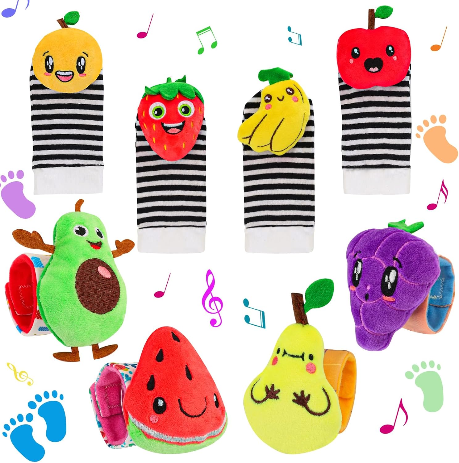 Thumbnail 6 de Foot Finders & Wrist Rattles for Infants (0–6 Months) – Fruit-themed soft rattle sock set