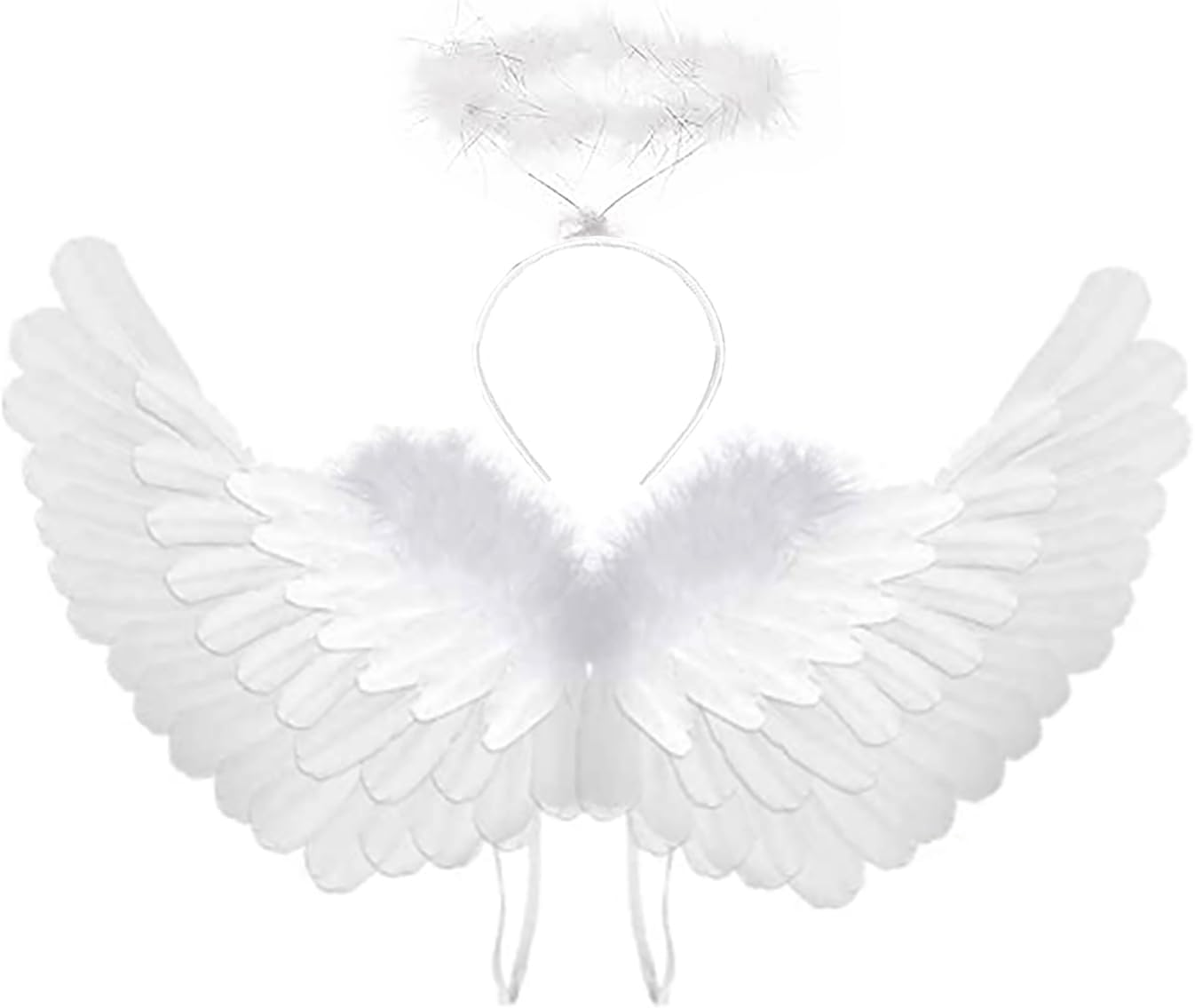 Detalle de SzJias Angel Costume Wings and Halo, White Foldable Feather Set for Kids