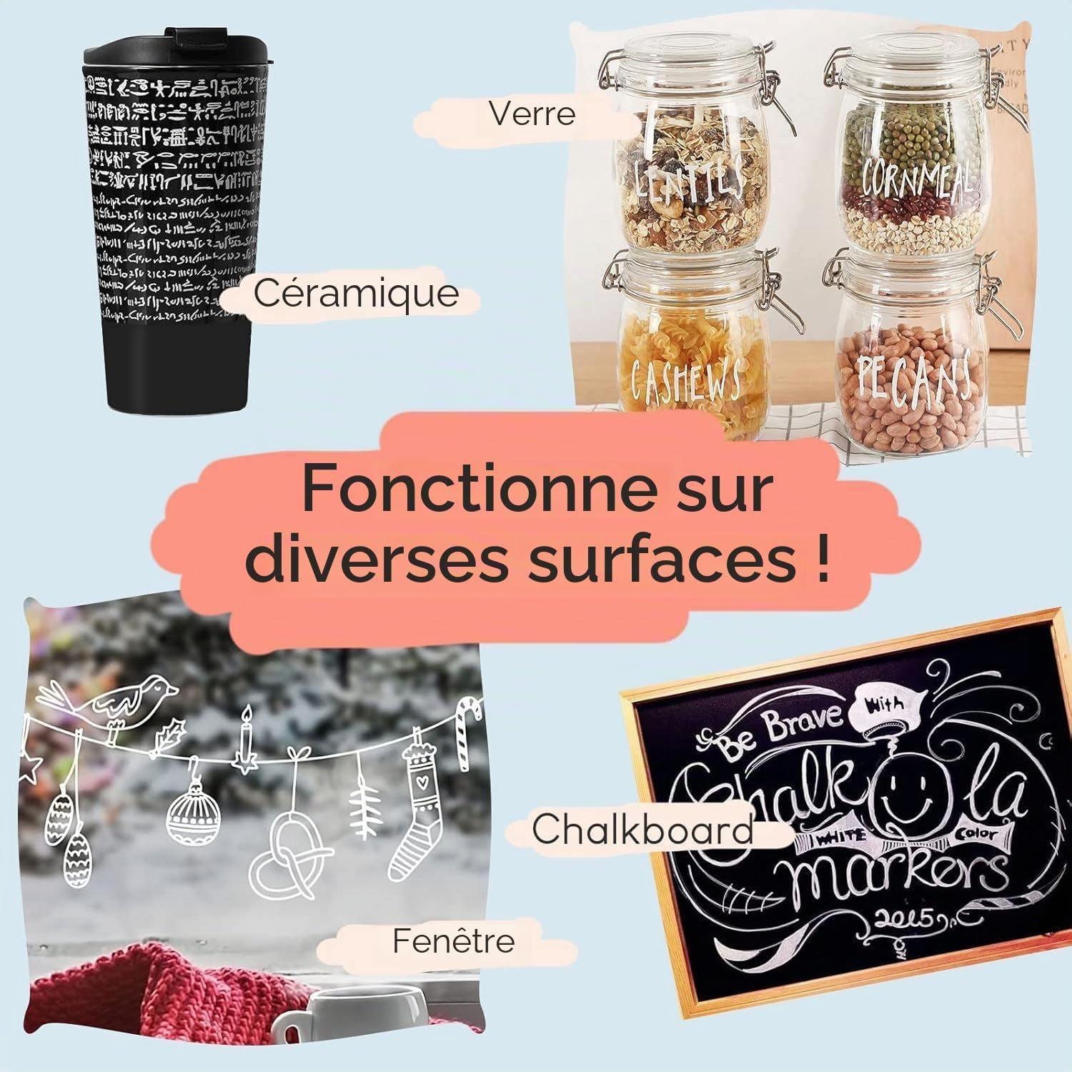 Detalle de STATIONERY ISLAND Stylo Craie Pour Tableau Noir Effacable – Lot de 4, Blanc, pointe 3 mm