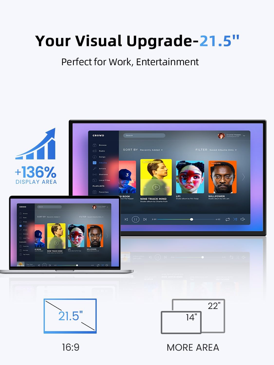 Thumbnail 4 de Newsoul 21.5-inch Portable Monitor (100Hz) with QLED Color, Built-in Stand, USB-C/HDMI, VESA Support
