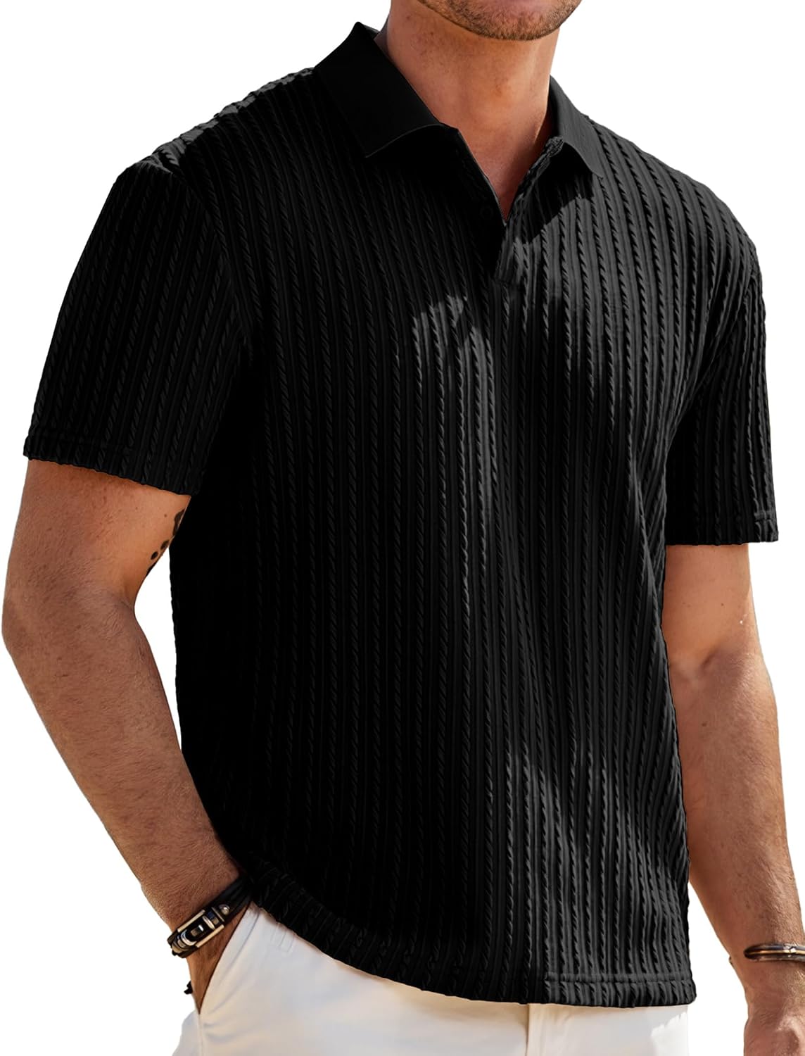 Detalle de JMIERR Men's Casual Polo Shirt Knit Summer Short Sleeve – Vintage-Inspired Button Polo