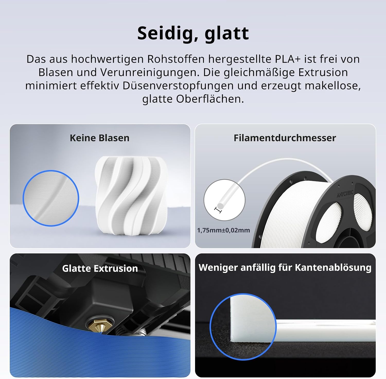 Thumbnail 3 de ANYCUBIC PLA+ Filament 1,75 mm, 1 kg Weiß – Hohe Zähigkeit, zuverlässiges Drucken funktionaler Bauteile