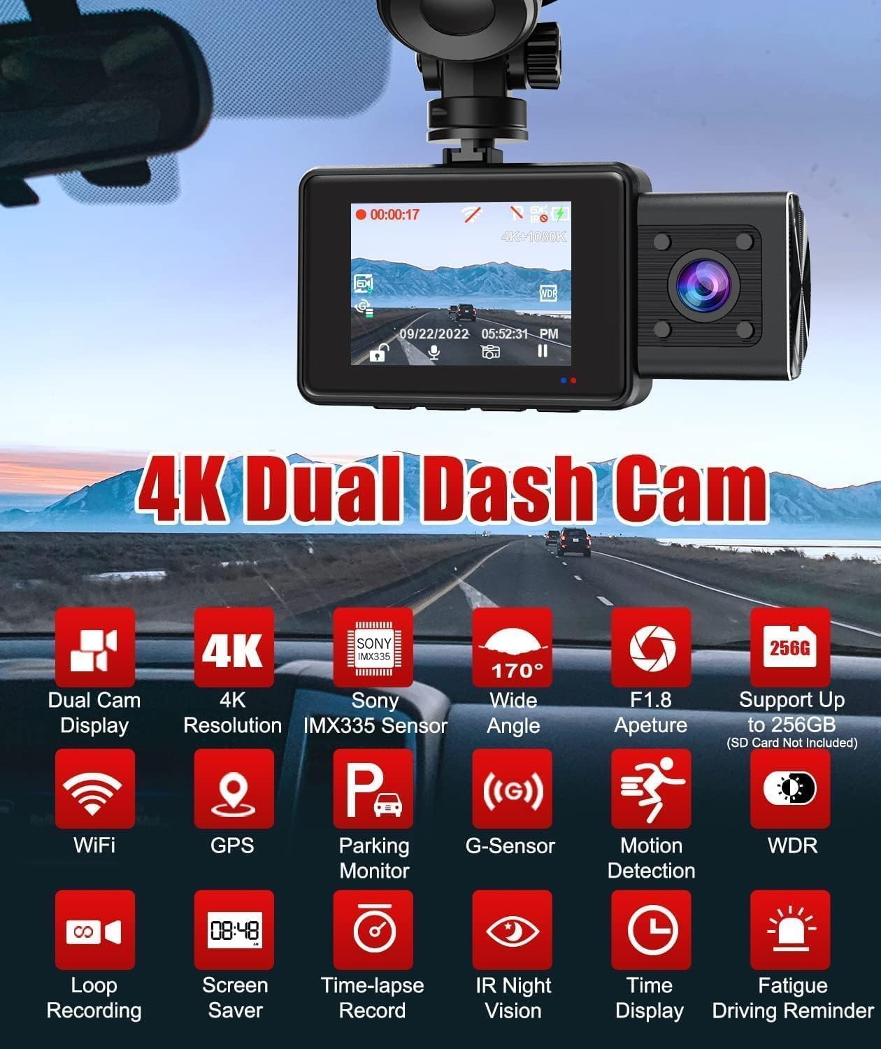 Detalle 2 de 4K/1080P Dual-Dashcam Auto mit 32GB SD-Karte