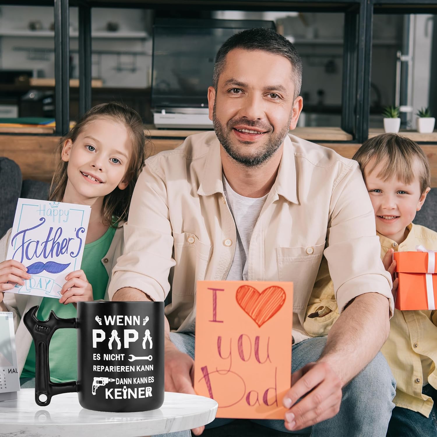 Detalle de Johiux Papa Geschenk: Kaffeebecher mit Schraubenschlüssel-Griff, 400 ml