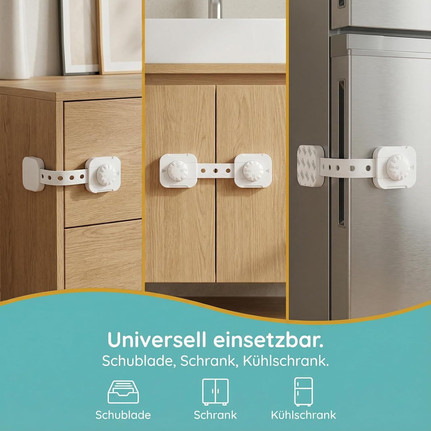 Thumbnail 6 de Homery 6x Kindersicherung Schrank – schubladensicherung mit 3M-Kleber, längenverstellbar (ohne Bohren)