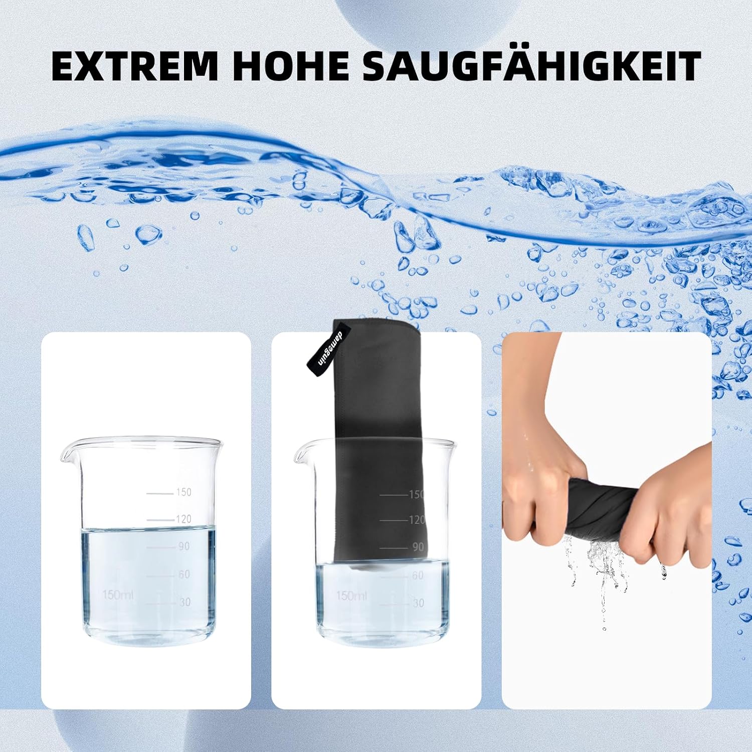 Thumbnail 5 de damoguin 3er-Set Mikrofaser Handtücher: Großes 180×80 cm und zwei Kleine 80×40 cm in Dunkelgrau