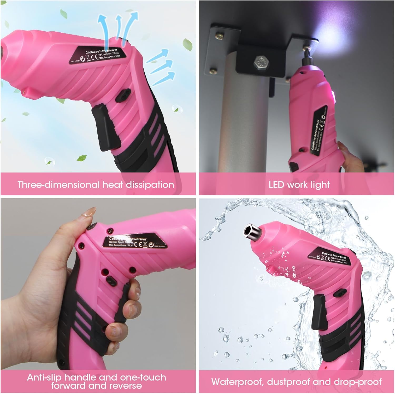 Detalle de Electric Drill Screwdriver 49-in-1: Portable Cordless Set with LED, 2-Position Handle and USB Charging