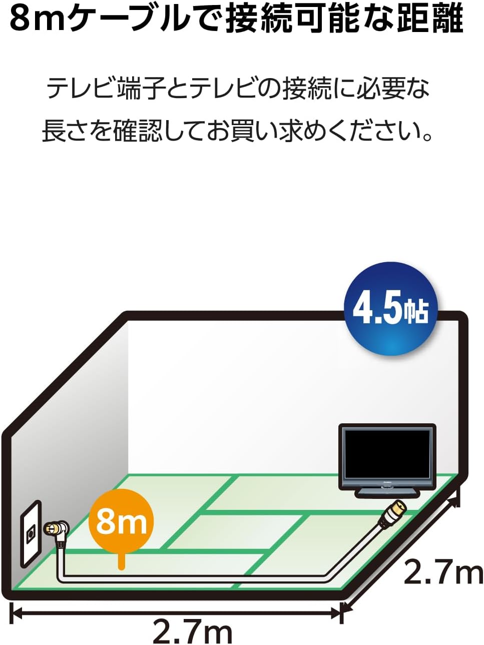 Thumbnail 3 de DXアンテナ EC-4W8FLBK(H) テレビアンテナケーブル 8m、L形・ネジ式F形プラグ、2K・4K・8K対応