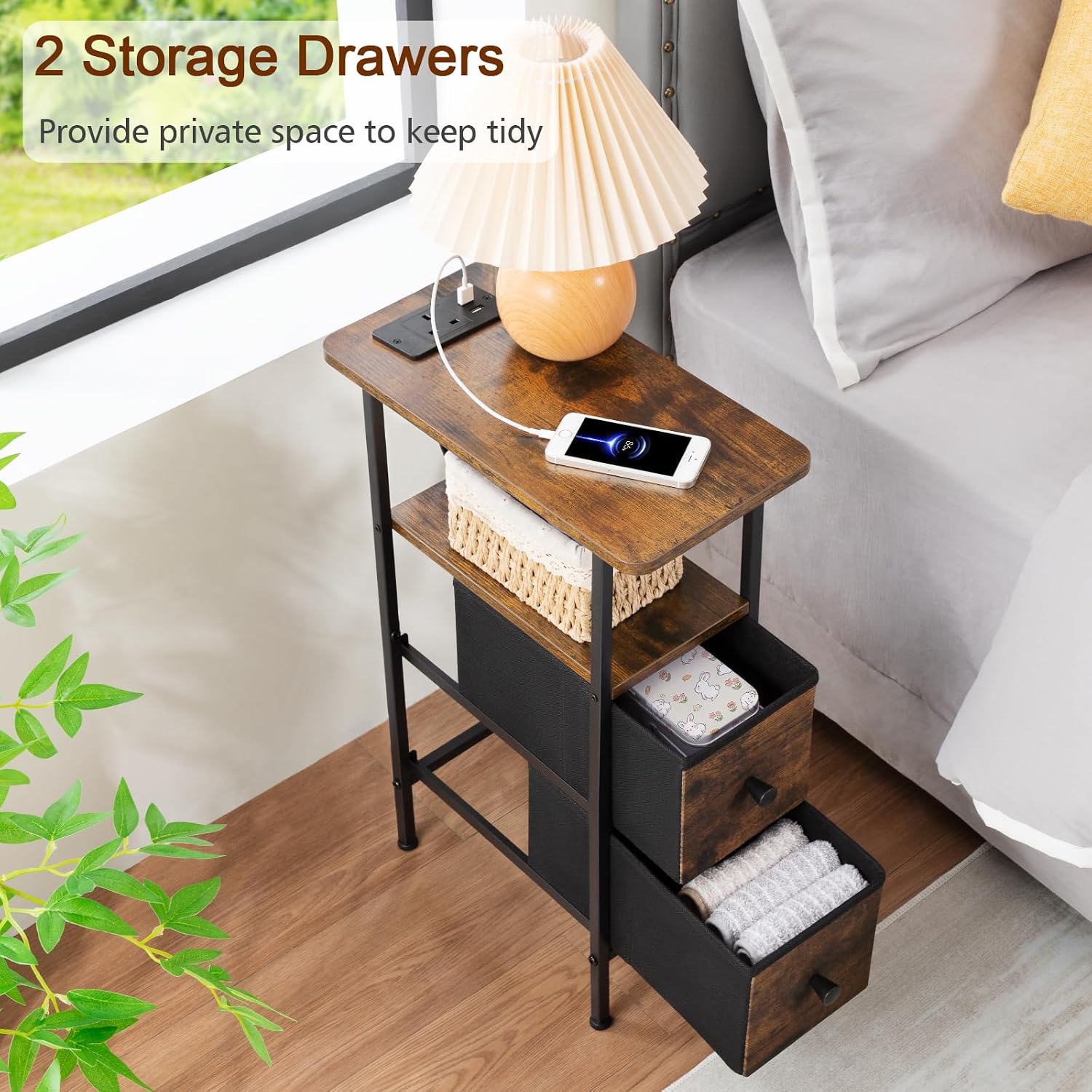 Thumbnail 5 de AMHANCIBLE Slim Bedside Table 40cm