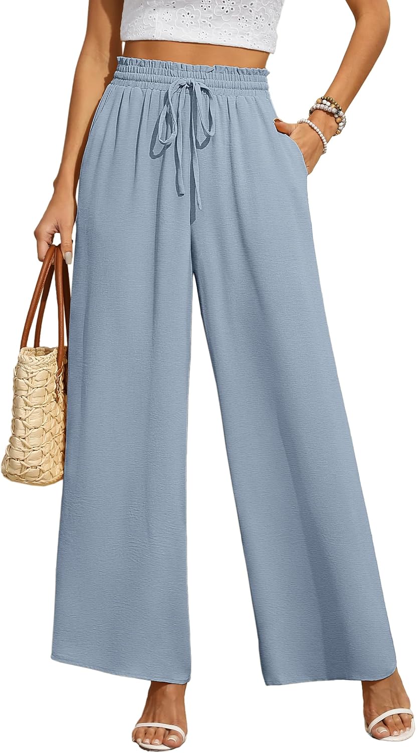 Thumbnail 6 de BEIGAI Women Trousers: Elasticated High Waist Wide Leg with Pockets