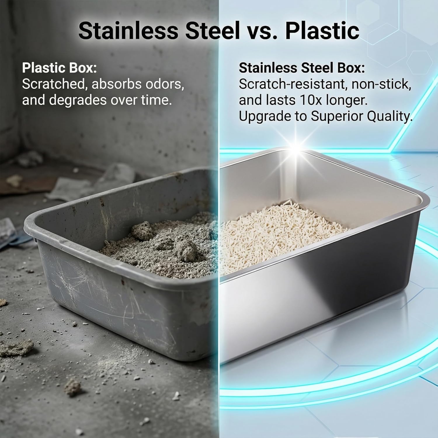 Thumbnail 4 de Suhaco Stainless Steel Cat Litter Tray 45 x 35 x 15 cm