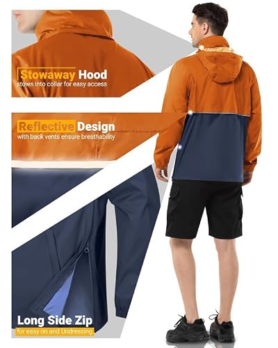 Detalle de Outdoor Ventures Men's Waterproof Rain Jacket Packable Hooded Pullover