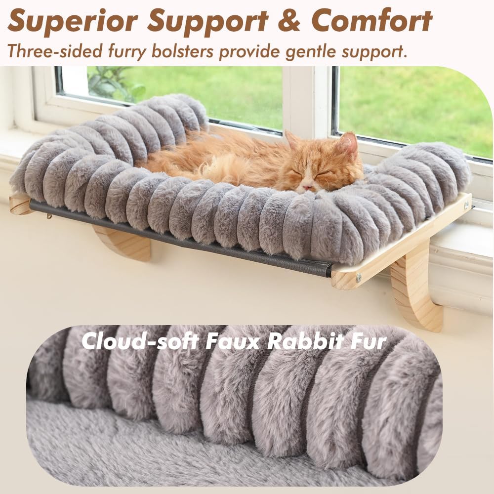 Detalle 2 de valigogo VL-CWP01-L-G Cat Window Perch, Large Gray Faux-Fur Cushion