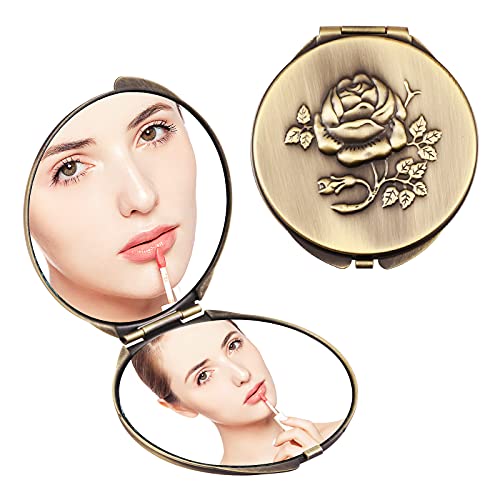 Detalle de ANZHUO Portable Metal Folding Mirror, MINI (Bronze) – Compact Travel Make-up Mirror