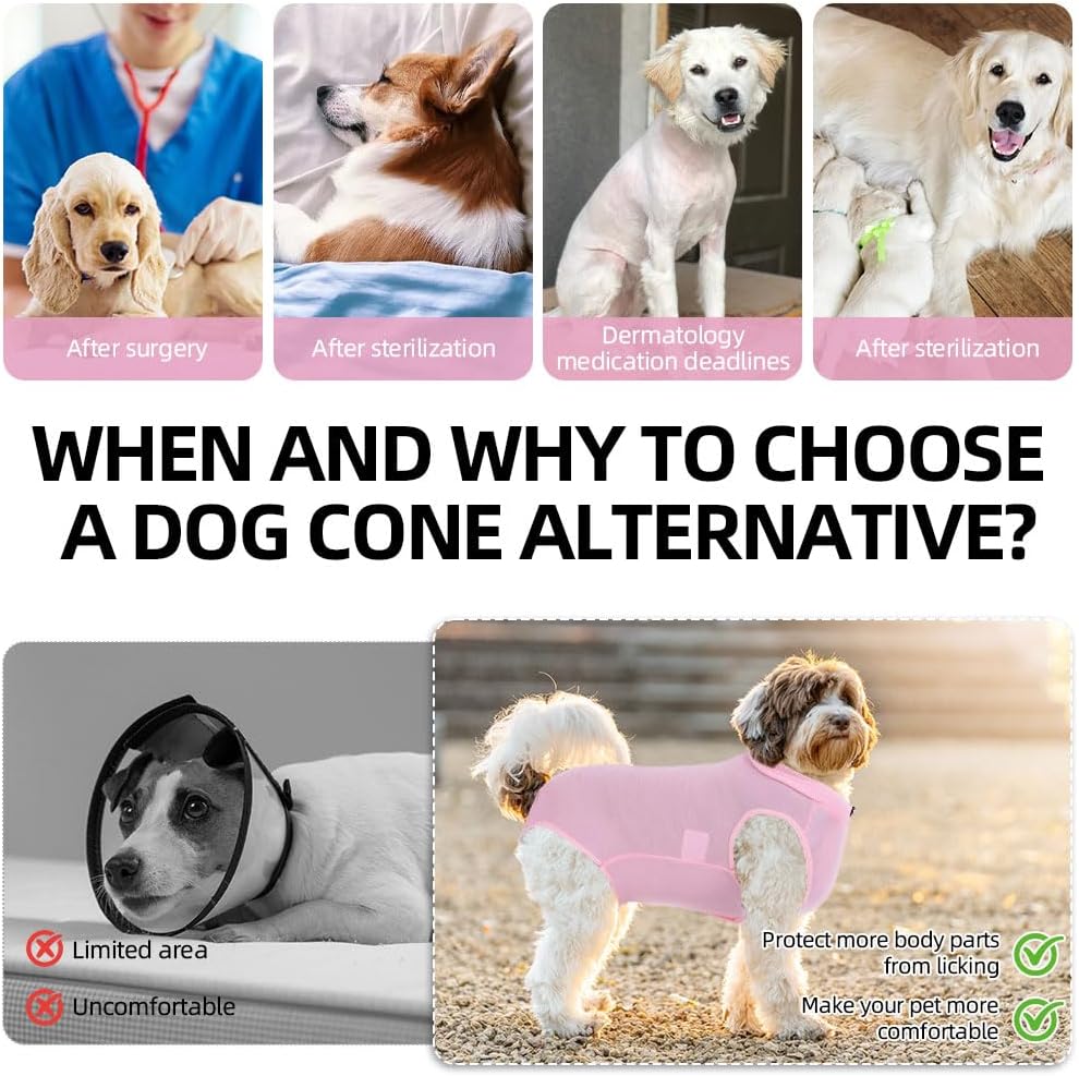 Thumbnail 5 de Adiwo combinaison de récupération pour chien (rose L) – anti-léchage post-chirurgie