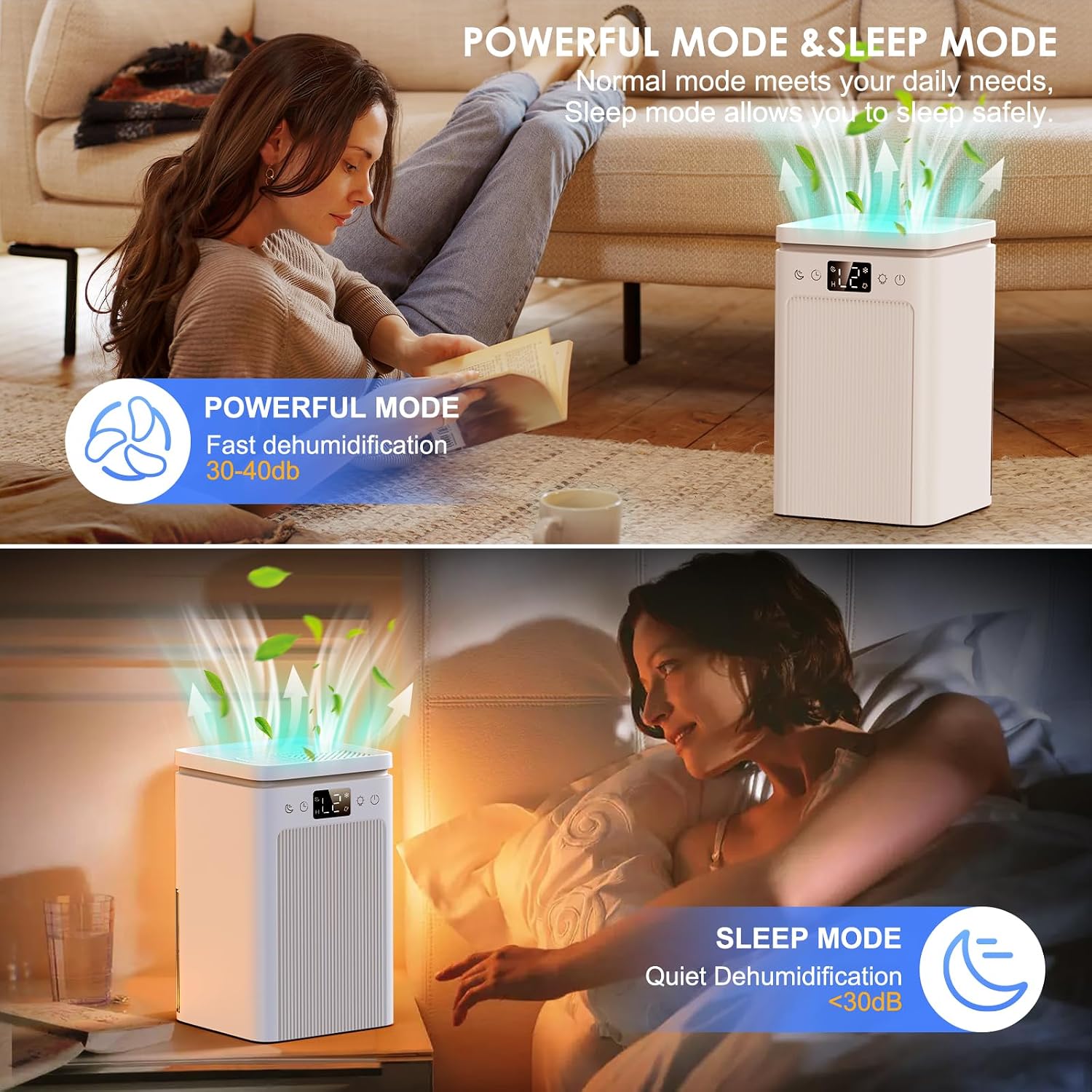 Detalle 2 de KCONBS Dehumidifier with Sleep Mode, Auto Shut-Off and Colour LED Light